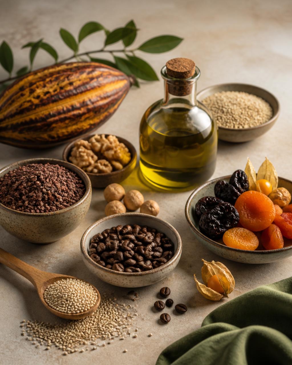 Productos certificados kosher sobre superficie de piedra clara